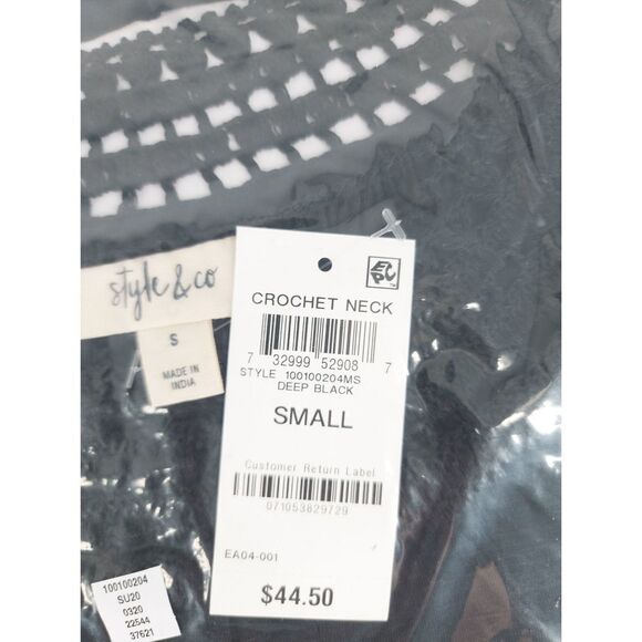 Style & Co Crochet Neck Deep Black S - Picture 2 of 2